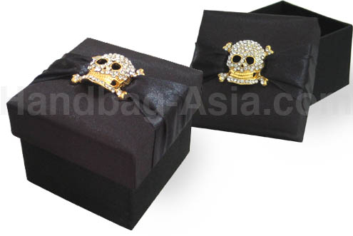 Skull Crystal Brooch Black Gothic Gift & Favour Box For Halloween